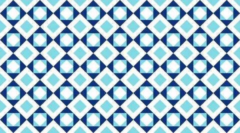 Seamless geometric pattern featuring blue and white diamond shapes in a rhy.. Stock Illustration
