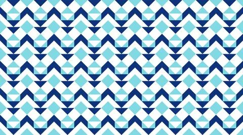 Seamless geometric pattern featuring blue and white triangles and diamonds .. Illustrazione stock