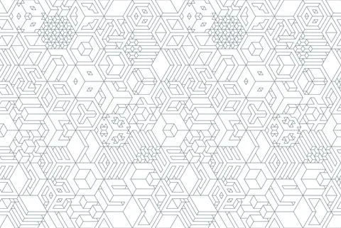 Seamless geometric pattern featuring intricate isometric cubes and hexagons i Stock Illustration