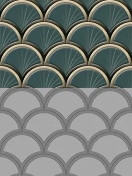 Seamless geometric pattern featuring overlapping semi-circular fan shapes. Stock Illustration