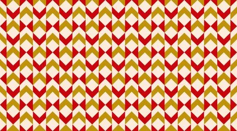 Seamless geometric pattern featuring red and gold chevron arrows and diamon.. Stock Illustration