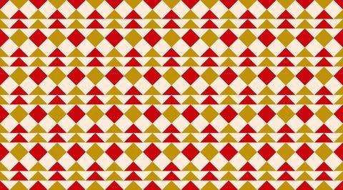 Seamless geometric pattern featuring red and gold diamonds and triangles in.. Illustrazione stock