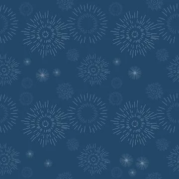 Seamless geometric pattern, fireworks on blue background Stock Illustration
