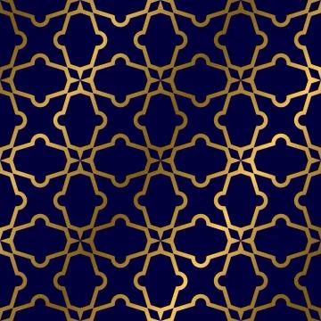 Seamless Geometric Pattern. Gold Pattern On A Dark Blue Background. For Patte Stock Illustration