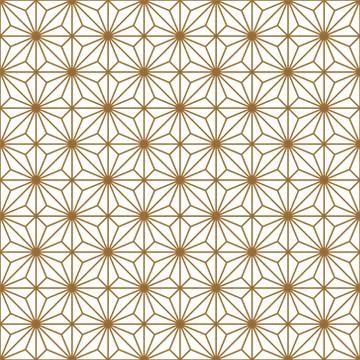 Seamless geometric pattern in golden and white.Japanese style Kumiko. Stock Illustration