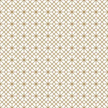 Seamless geometric pattern in golden and white.Japanese style Kumiko. Stock Illustration