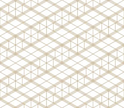 Seamless geometric pattern in golden and white.Japanese style Kumiko. Stock Illustration