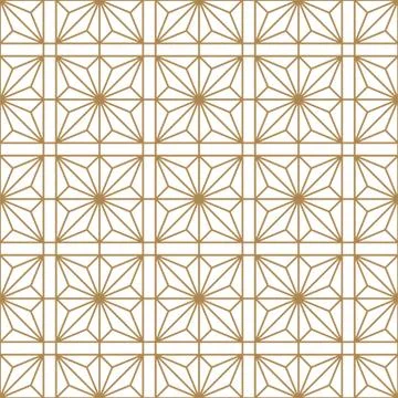 Seamless geometric pattern in golden and white.Japanese style Kumiko. Stock Illustration