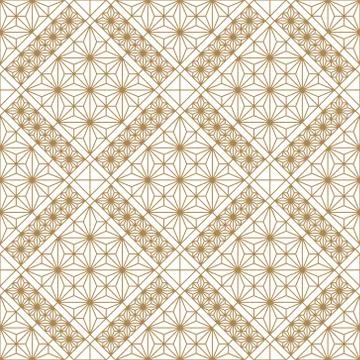 Seamless geometric pattern in golden and white.Japanese style Kumiko. Stock Illustration