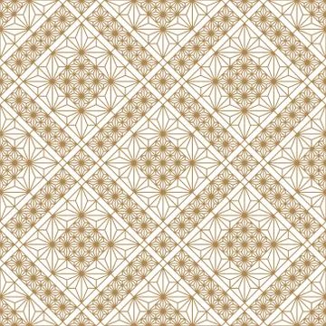 Seamless geometric pattern in golden and white.Japanese style Kumiko. Stock Illustration