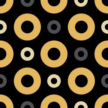Seamless geometric pattern with golden and grey rings on black background. Illustrazione stock
