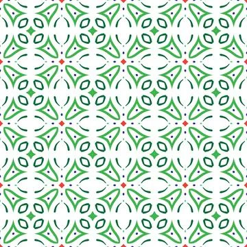 Seamless geometric pattern with green and purple shapes on a white background Stock Illustration