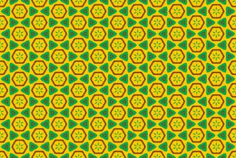Seamless geometric pattern. In green, brown colors on yellow background. Stock Illustration