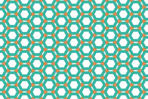 Seamless geometric pattern. In green, orange colors on white background. Stock Illustration