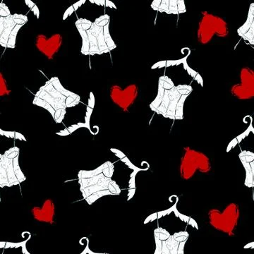 Seamless geometric pattern with hearts. Vector repeating texture Stock Illustration