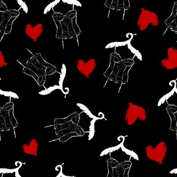 Seamless geometric pattern with hearts. Vector repeating texture Stock Illustration