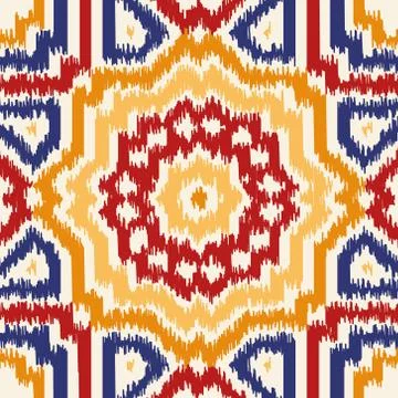 Seamless geometric pattern, ikat fabric style. Stock Illustration