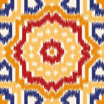 Seamless geometric pattern, ikat fabric style. Stock Illustration