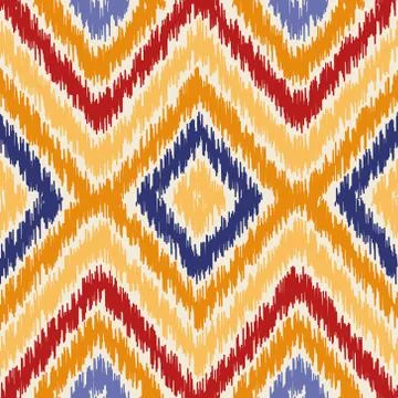 Seamless geometric pattern, ikat fabric style. Stock Illustration