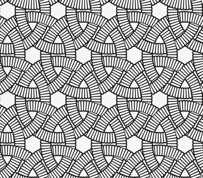 Seamless geometric pattern. Interlaced rings in black and white. Stock Illustration