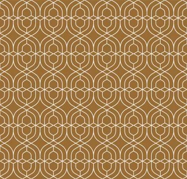 Seamless geometric pattern of intertwining white lines on brawn background. Stock Illustration