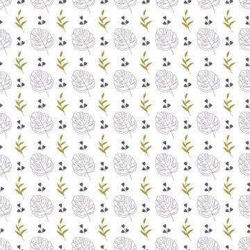 Seamless geometric pattern with leaves, blades of grass and twigs Stock Illustration