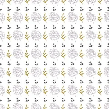 Seamless geometric pattern with leaves, blades of grass and twigs Stock Illustration