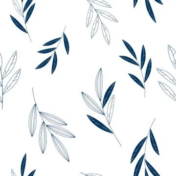 Seamless geometric pattern with leaves, blades of grass and twigs Illustrazione stock