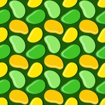 Seamless geometric pattern, mango in flat style on dark green background Stock Illustration