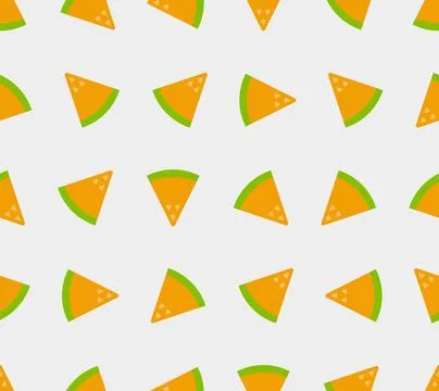 Seamless geometric pattern of melon pieces. Multicolored triangles. Vector .. Illustrazione stock