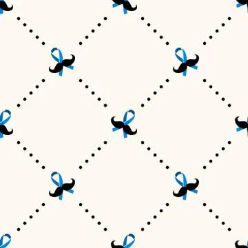 Seamless geometric pattern with mustache, blue ribbon and polka dot. November Illustrazione stock