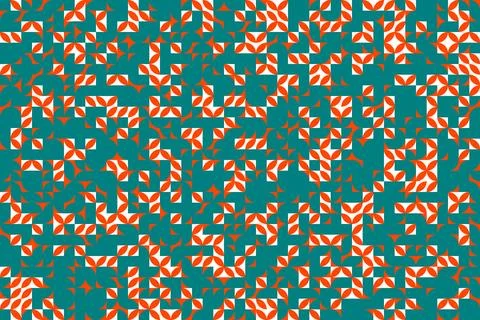 Seamless Geometric Pattern with Orange and Teal Pinwheel Design Stock Illustration