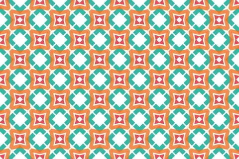 Seamless geometric pattern. In orange, red, blue, white colors. Stock Illustration