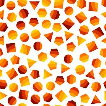 Seamless  geometric pattern with orange squares, triangles, circles Stock Illustration