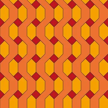 Seamless geometric pattern with orange zigzag lines and red squares. Illustrazione stock