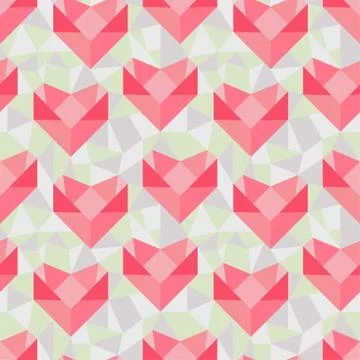 Seamless geometric pattern with origami hearts Stock Illustration
