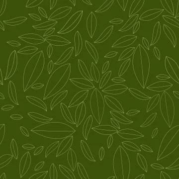 Seamless geometric pattern, outline of leaves on green background Stock Illustration