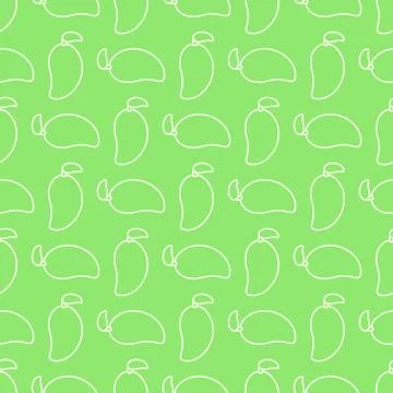 Seamless geometric pattern, outline of mango on light green background Stock Illustration