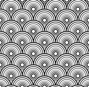 Seamless geometric pattern with overlapping, concentric circles. 스톡 일러스트