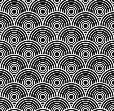 Seamless geometric pattern with overlapping, concentric circles. Stock Illustration