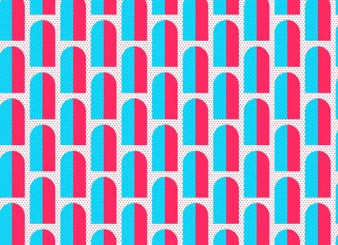 Seamless Geometric Pattern With Pink And Blue Arches And Polka Dot Backgrou.. Stock Illustration
