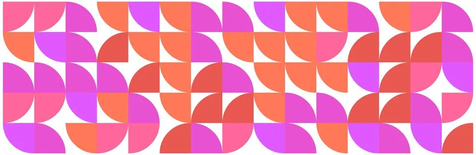 Seamless geometric pattern with pink, orange and magenta semicircles on white Illustrazione stock