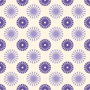 Seamless Geometric Pattern with Purple and Lavender Sunburst Floral Motifs Stock Illustration