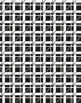 Seamless geometric pattern of rectangles, circles without one sector. Stockillustratie
