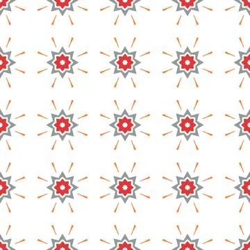 Seamless geometric pattern with red and grey star shapes and orange lines on a Stock Illustration