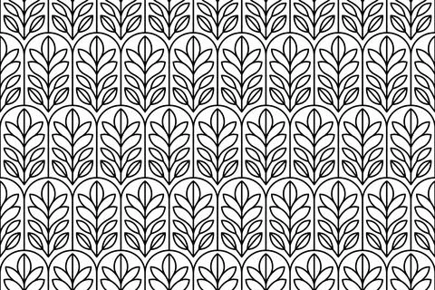 Seamless geometric pattern with repeating botanical shapes. black line art .. Stock Illustration