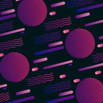 Seamless geometric pattern in retro 80s style circle lines memphis pop art style Stock Illustration