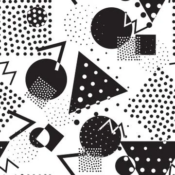 Seamless geometric pattern in retro, memphis 80s style Stock Illustration