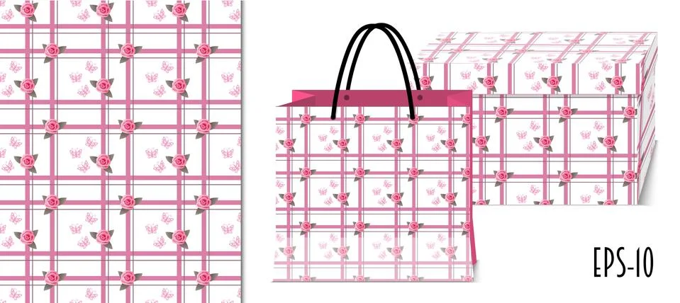 Seamless geometric pattern with roses and packing mockup Stock Illustration