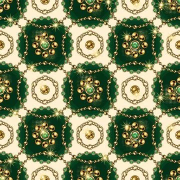 Seamless geometric pattern with round jewelry ornaments in staggered manner Stock Illustration